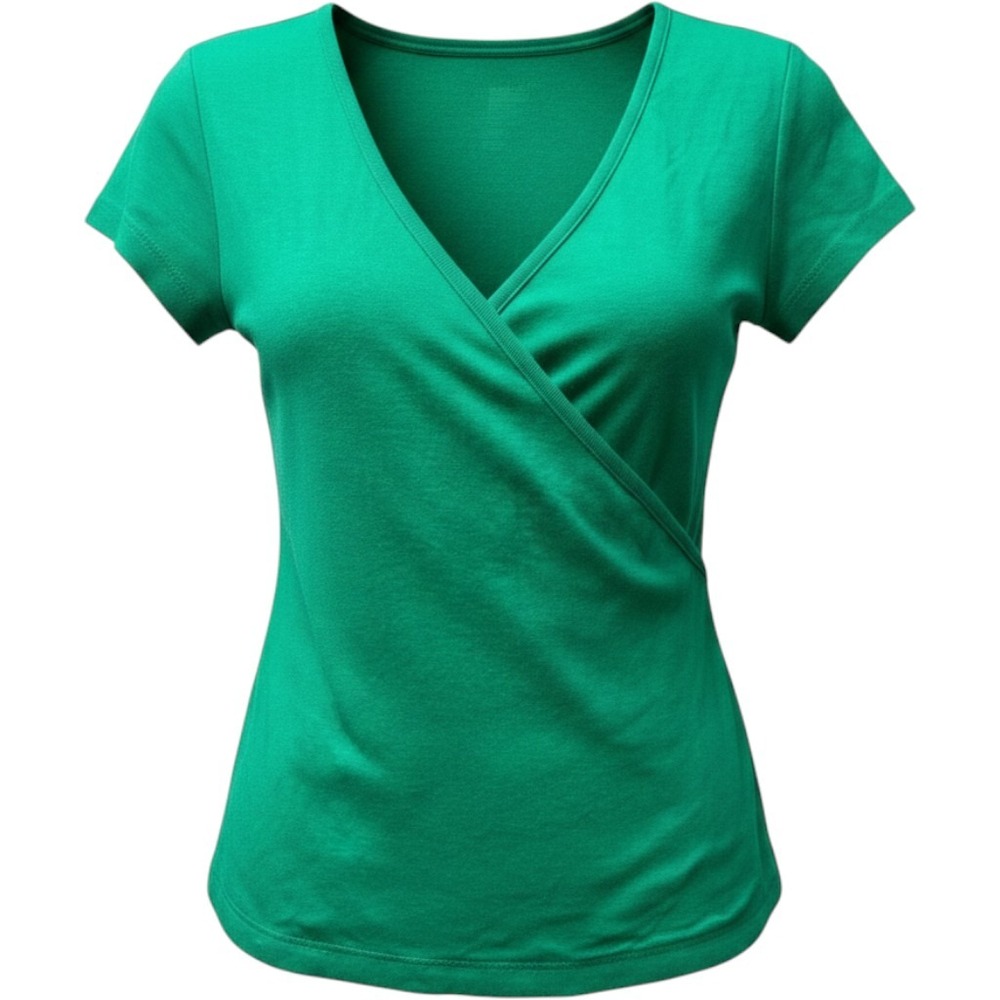 Moda International Cotton Tee Top Faux Wrap M Green Capsule Preppy Modest Summer